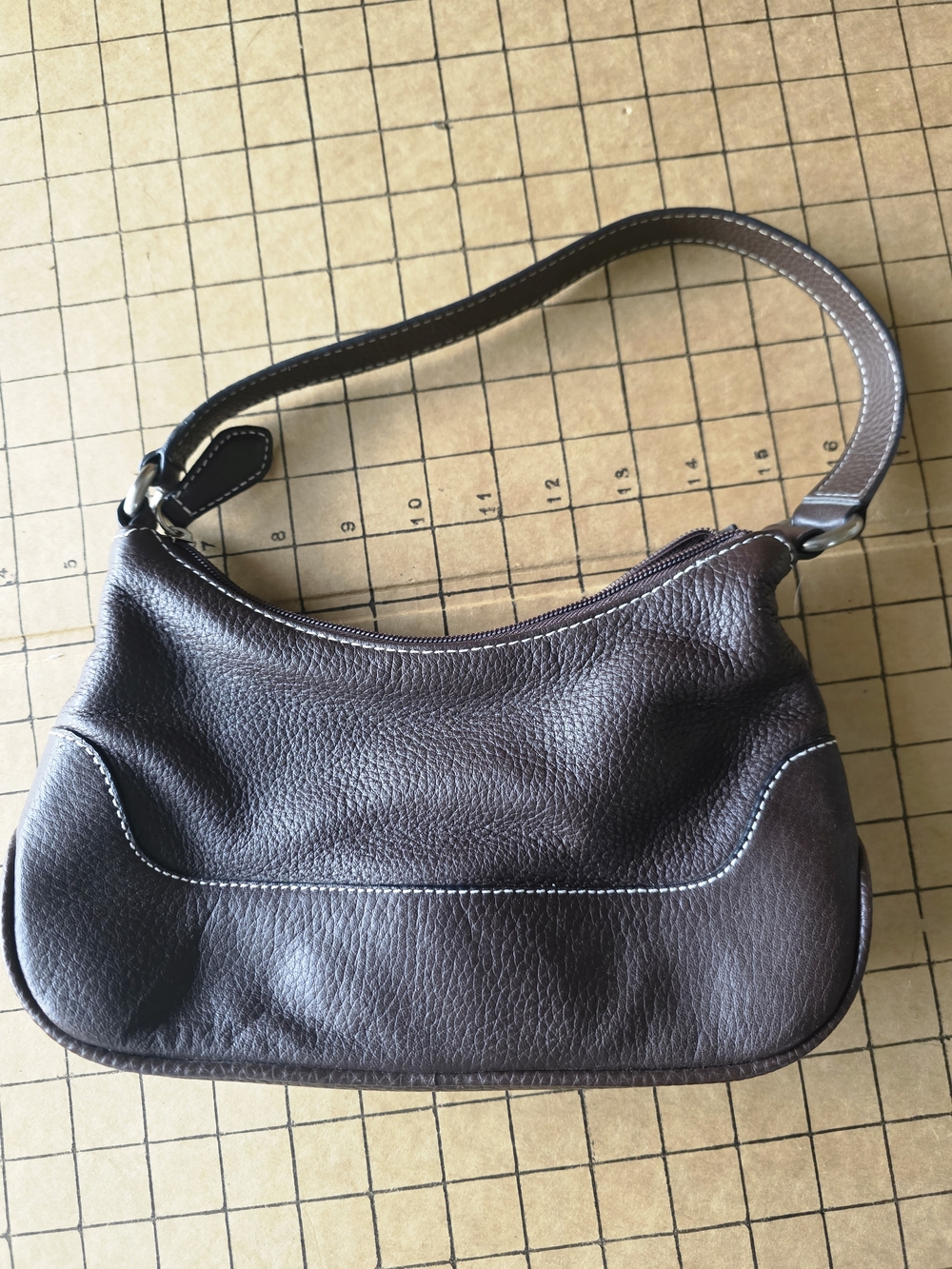 Vintage Wilsons Leather Y2K Brown Pebbled Mini Baguette Shoulder Bag O-Ring - Picture 15 of 16